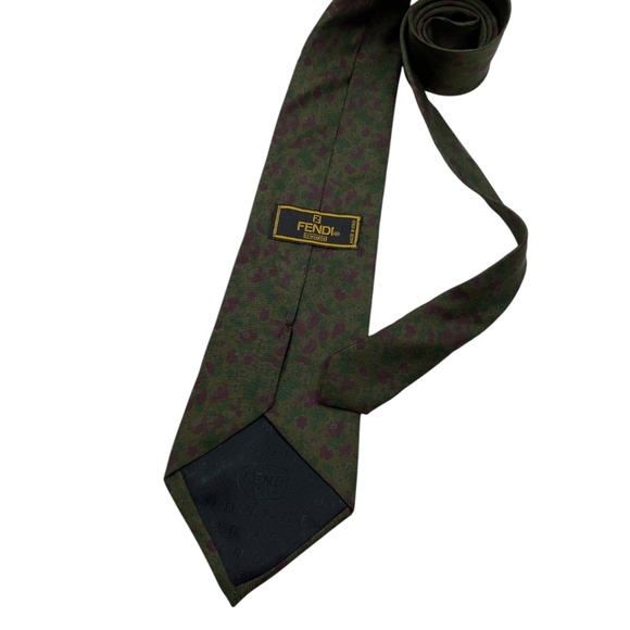 FENDI Green/Burgundy Floral Silk LUXURY Tie HANDMADE ITALY - Picture 2 of 5